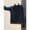 Camisa Base de Manga Larga con Cuello Alto y Media Cremallera Falsa de Dos Piezas para Mujer, Otoño e Invierno, Corte de Hombro Normal, Versátil, Engrosada, Tejido Cepillado, Camiseta de Manga Larga Empalmada