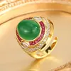 2025 Nuevo Anillo Retro Huabi Jewelry Piedra Principal Corindón Liso Simulada Calcedonia Verde 10*12 Venta al por Mayor