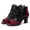 Tamanho 35-43 cross-border Amazon ebay Europeu e americano malha salto alto salto grosso renda peep toe sandálias femininas