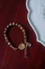 Pulsera Auténtica de Madera Qinan Verde Ágata Malaquita Cristal Fantasma Rojo del Sur Cuentas de Oración Budista Joyería de Madera Vintage de Nicho