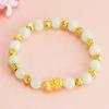 Pulsera de hilo dorado arena resistente al descoloramiento por mucho tiempo, cuentas de imitación de granate, pulsera de cobre real con imitación de oro y obsidiana para mujer, venta al por mayor