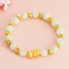 Pulsera Pixiu Color Oro Arena Que No Se Desvanece por Mucho Tiempo, Cuentas de Buda Imitación Granate, Pulsera de Cobre Real Imitación Oro Imitación Obsidiana para Mujer al por Mayor