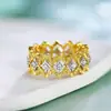 Anel Larga Retangular Vazado de Diamante Prata S925 Retrô Elegante Antigo para o Dia a Dia Tom Vibrante Batata Doce Pequena Ao Vivo