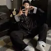 Pijama de seda de hielo fino para hombre, primavera y otoño, manga larga, pantalón largo, talla grande, de alta gama, conjunto holgado de ropa para el hogar para adolescentes