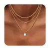 Nuevo Collar Dorado de Múltiples Capas con Colgante Incrustado de Circonita, Cadena Retorcida, Conjunto de Múltiples Capas Cadena para Clavícula para Mujeres