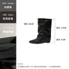 Botas ankle boot quadradas de estilo retrô britânico para mulheres, nova coleção outono/inverno 2026, com salto oculto, design plissado e um visual moderno e ousado, altura até o meio da panturrilha e estilo de bota de equitação