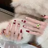 Danza del León de Año Nuevo Serie Roja Arte de Uñas para Nochevieja, Longitud Corta a Mediana, Pegatinas de Uñas de Alta Gama Otoño e Invierno, No Requiere Construcción