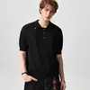 Suéter de punto casual simple con cuello polo y manga corta para hombre en verano, con detalles de solapa y botones, top casual transpirable y adelgazante