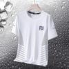 Camiseta de manga corta de seda de hielo de verano para hombre, camiseta holgada de cuello redondo y media manga para hombre, talla grande, sencilla, combinable, de secado rápido.