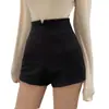 Shorts Pretos para Mulheres, Adequados para Primavera e Verão 2025, Novo Estilo Coreano de Cintura Alta, Calças Casuais Elásticas em Linha A, Calças Bootcut de Perna Larga
