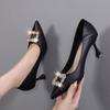 Salto Alto Elegante Estilo Francês Feminino Primavera e Outono Novo Salto Agulha Sexy Moda Versátil Bico Fino Sapatos de Trabalho Boca Rasa Sapatos de Camada Única para Mulheres