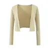 Cardigan para mujer camiseta de manga larga 2026 estilo nuevo color liso chaleco de cuello semi-alto con falda con abertura y conjunto de pantalones acampanados de yoga