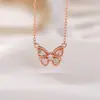 Conjunto de Colar com Pingente de Corrente Borboleta Redonda Marquise Inlaid Banhado a Ouro Rosa Prata Esterlina S925 Tourmalina Cor Prata Yilu