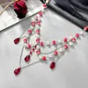 Colar Gótico Estilo Cruzado Europeu e Americano com Pérolas Artificiais Manchas de Sangue Pingente de Cristal Manchas de Sangue Halloween Colar de Clavícula