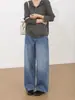 La primavera no se retrasa, nuevo producto de otoño 2026, jeans rectos holgados de cintura alta vintage con lavado de patrón de mármol para mujer