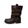 Botas de calcetín arrugadas de cuero elástico, estilo perezoso coreano, tacón bajo grueso, punta redonda, para mujer, Otoño/Invierno 2026