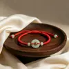 Pulsera Cuerda Roja Hebilla de la Paz Jade Jade Tejida a Mano Cuerda de Mano Cuerda de Cuero Joyería de Mano Ajustable Estilo Pareja