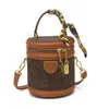 Bolso Cubo Cilíndrico de Alta Gama para Mujer Nuevo Estilo Primavera y Verano 2026 Monograma Versátil Estampado Retro Bolso de Hombro Cruzado