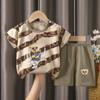 Ropa para niños Conjunto de manga corta para niños Camiseta de algodón Conjunto de dos piezas Ropa para bebés Ropa coreana para niños