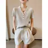 PINKEEN Camiseta de Punto Manga Corta Cuello Alto Color Albaricoque para Mujer 2026 Verano Nuevo Estilo Old Money Casual Ajuste Delgado Top