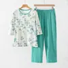 Pijama de Algodão para Mulheres de Meia-Idade e Idosas, Moletom de Mãe, Roupa para Ar Condicionado, Cardigã de Senhora, Conjunto de Roupa de Casa de Algodão Puro de Manga Média