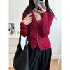 Novo Estilo Ins Outono Inicial Fino Cor Sólida Vazado Moda Solto Versátil Manga Longa Tricô Feminino Curto Cardigã