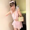 Traje de Baño para Mujer 2026 Nuevo Estilo Chica Caliente Hada Transparente Cuello Halter Estilo Falda de Dos Piezas para Bustos Pequeños, Impresionante Traje de Baño de Piscina Termal Puro Deseo