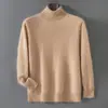 Camiseta básica 100% cachemira pura, nuevo suéter de punto pullover holgado de cuello alto para hombre de otoño e invierno, suéter pullover cálido