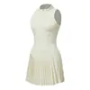 Vestido Falda de Tenis Deportivo Media Cremallera Sin Mangas Falda para Mujer Lujo Ligero Exterior Correr Traje de Fitness Anti-Exposición