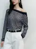 Suéter de tricô fashion com listras em triacetato, mesmo estilo de Qin Lan, para mulheres, nova coleção de verão 2026