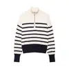 Moda europea y americana transfronteriza para mujer, bestseller de AliExpress: Suéter tejido a rayas ZA otoño/invierno, elegante, casual y versátil