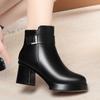 Botas Versáteis para Mulheres de Meia-Idade com Lã, Botas Martin de Salto Alto, Sapatos de Algodão Outono e Inverno, Salto Grosso, Botas de Cano Curto Estilosas
