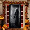 Nueva cubierta de puerta de Halloween sangrienta de terror transfronteriza decoración festiva tela de fondo arreglo del festival de fantasmas cortina de puerta de poliéster tela colgante bandera