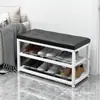 Gabinete Sencillo de Múltiples Niveles para Guardar Zapatos para la Entrada del Hogar, con Asiento, Cojín Suave de Hierro Forjado, Banco Multifuncional para Zapatos