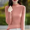 Suéter base de primera línea listo para usar, corte ajustado 25 Otoño/Invierno Suéter tipo pullover negro para mujer, cuello semi alto, tejido ajustado