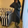 Vestido de Lã Feminino 2024 Estilo Coreano Novo Fio Nuvem Longo Gola Alta Solto Outono Inverno Emagrecedor Vestido Básico