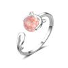 Anillo de Gatito Estilo Japonés para Mujer Simple Gato Dulce Fresa Cristal Anillo Abierto para Dedo Índice