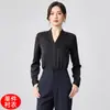 Blusa de Chiffon Fluida com Decote V Slim Fit para Outono 2026, Manga Longa, Camisa Branca para Mulheres, Roupa de Trabalho para Joalheria
