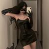 Sexy Mulher-Gato Agente Súcubo Couro Envernizado Demônio Temperamento Enfeitiçante Irmã Real Top Tubinho Escuro Saia de Couro