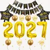Balão Letra e Número Preto Dourado Conjunto Ano Novo 2027 Faixa de Ano Novo 2027 Conjunto Combo Festa de Balões de Véspera de Ano Novo