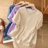 Set de 3 Colores de Camisetas Artísticas de Algodón y Lino de Color Sólido con Cuello en V y Manga Corta para Mujer, Estilo Pullover, Nuevas Camisetas de Manga Media de Verano 2026, Camisas Únicas