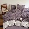 Juego de Cuatro Piezas con Borde de Encaje Vintage Clase A, Engrosado Otoño e Invierno, Fresco Juego de Ropa de Cama de Lino Floral