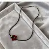 Colar de Flor de Veludo com Contas Estilo Jiang Yan para Mulheres, Gargantilha Choker de Flor de Ágata de Alto Padrão Nicho Coreano e Japonês