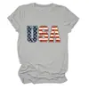 Amazon eBay site independente moda casual feminina bandeira dos EUA letra gola redonda manga curta camiseta camisa base para comércio exterior