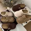 Zapatos Birkenstock de Punta Redonda y Suela Gruesa, Medio Abiertos para Mujer, Ropa Exterior 2026 Otoño/Invierno Nueva Llegada, Slip-on, Retro, Elevadores de Altura, Pantuflas de Suela Suave
