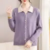 Suéter de punto informal de alta calidad con estampado y manga larga para mujeres de mediana edad y mayores, nuevo estilo otoño/invierno, ropa de madre, capa base de punto que ilumina la piel
