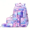 Mochila nueva estilo coreano para comercio exterior, bolsa de viaje, mochila escolar casual para exteriores para estudiantes, mochila impermeable estampada con protección de columna vertebral de tres piezas