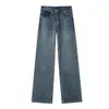 Jeans Retrô de Perna Larga Feminino Primavera e Outono 2024 Novo Design de Cintura Alta Senso de Design Cor Contrastante Edição Estreita Calça Reta