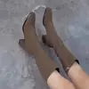 Botas elegantes e modernas acima do joelho com saltos grossos altos, botas da moda, novo modelo de inverno 2026, bico quadrado, zíper lateral, botas de cano alto
