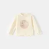 Nova Camiseta Infantil com Estampa de Desenho Manga Longa Primavera 2026, Tops de Primavera para Meninas, Camisetas Básicas Estilosas, Tricô